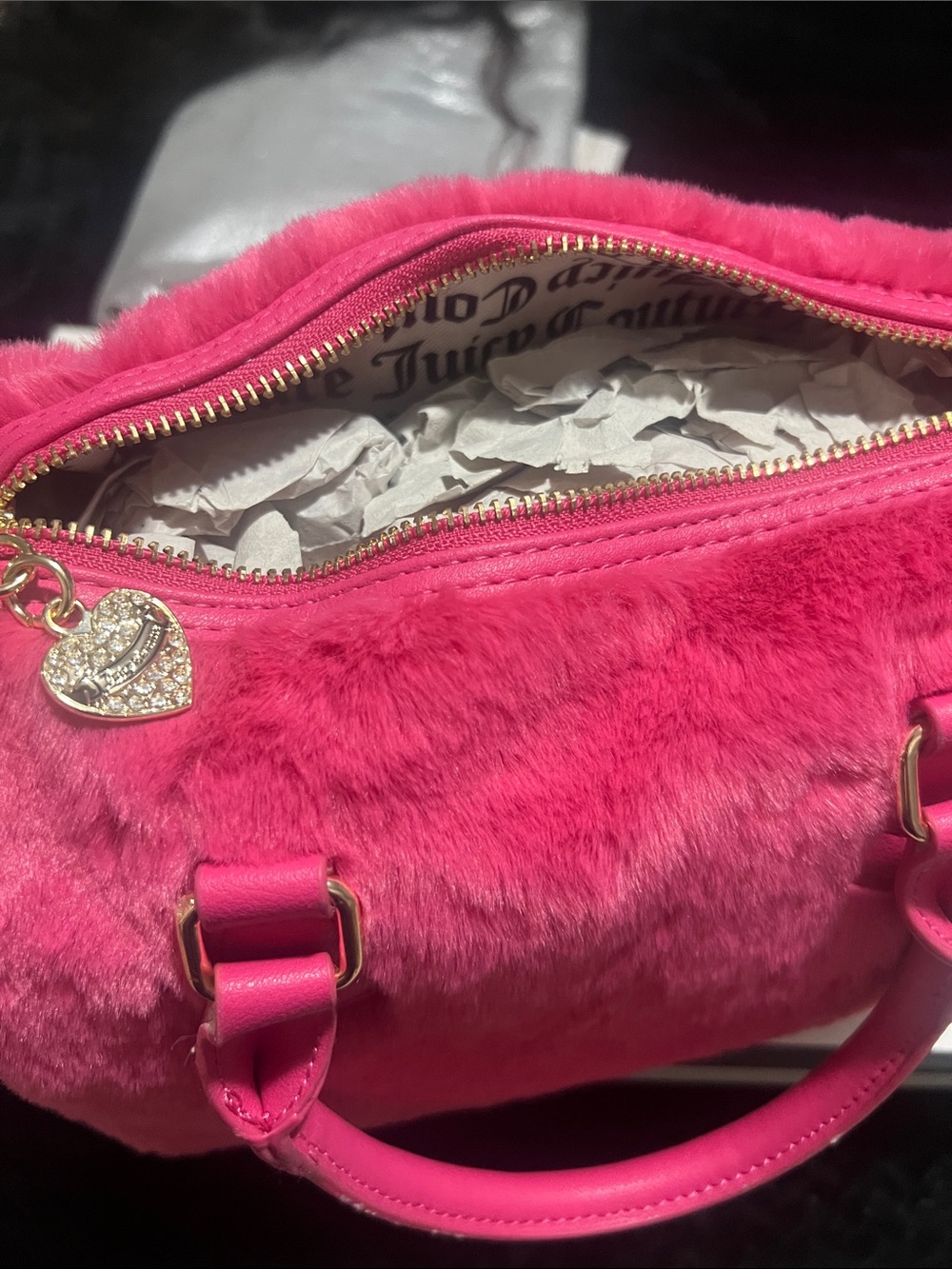 Juicy Couture Vibrant Pink Faux Fur Satchel with Charm - Picture 5 of 7